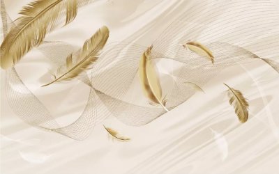 фотообои Золотые перья на шелке